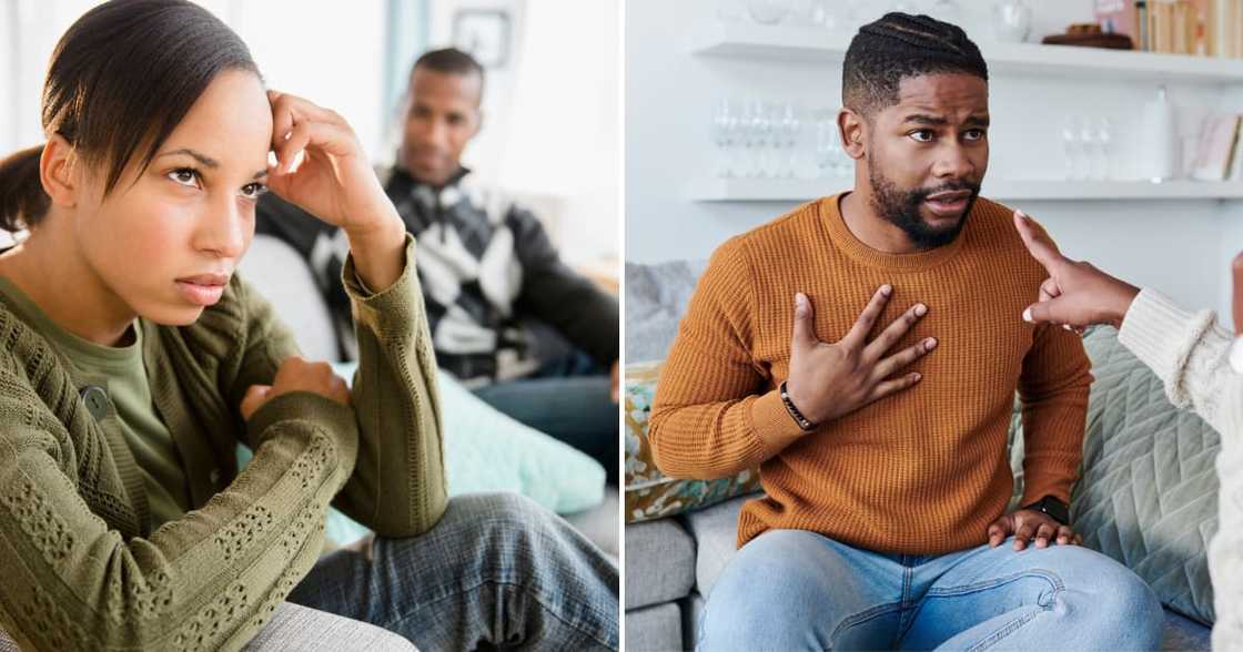 Unhappy woman and hurt man Unhappy woman and hurt man