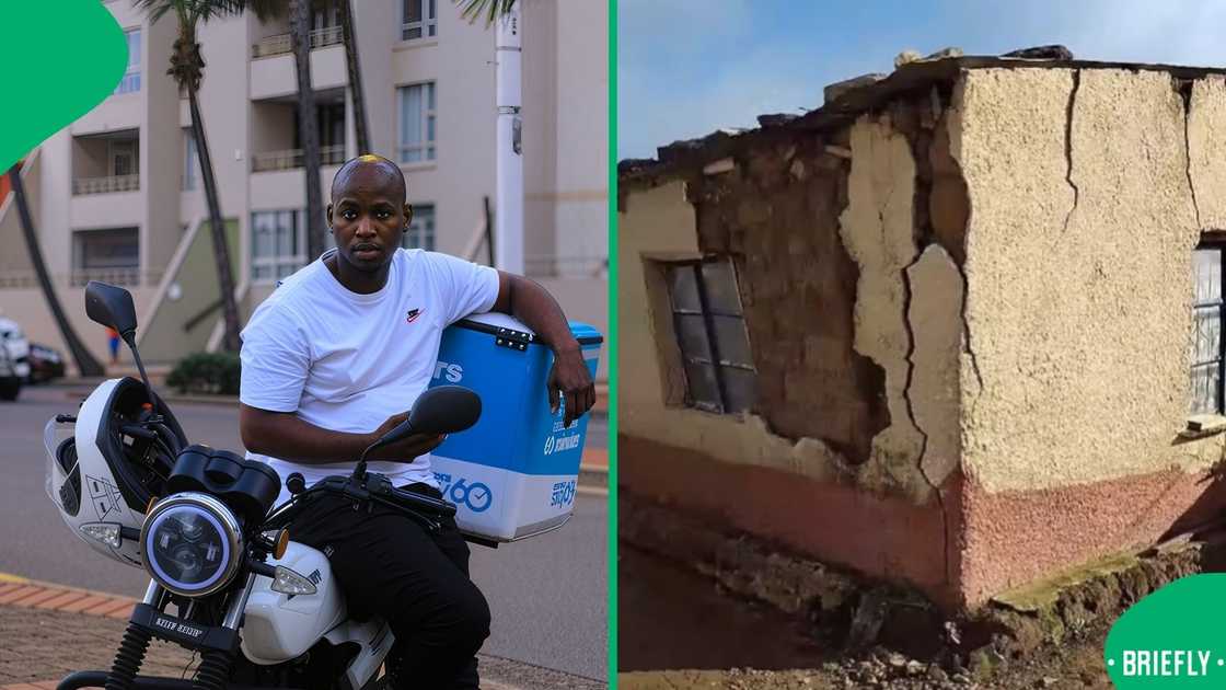 The young man's home was a mud house that had cracks and looked unsecured The young man's home was a mud house that had cracks and looked unsecured