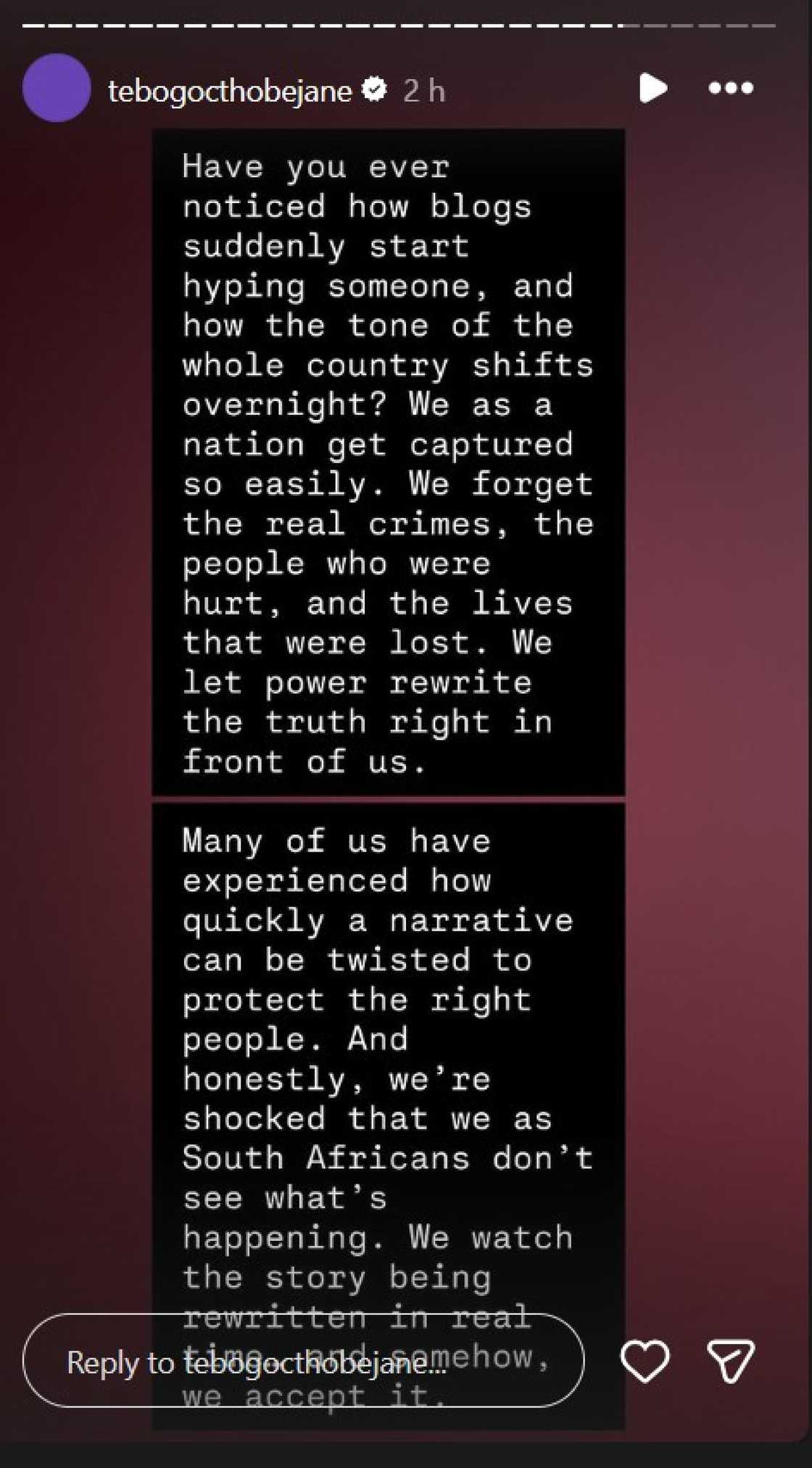 Tebogo Thobejane slams sudden love for murder-accused Vusi Matlala Tebogo Thobejane slams sudden love for murder-accused Vusi Matlala