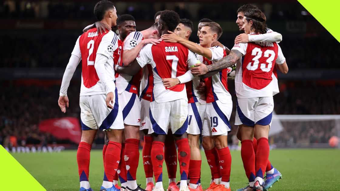 Bukayo Saka received warmth from his teammates after he doubled Arsenal's lead against PSG in the Champions League.