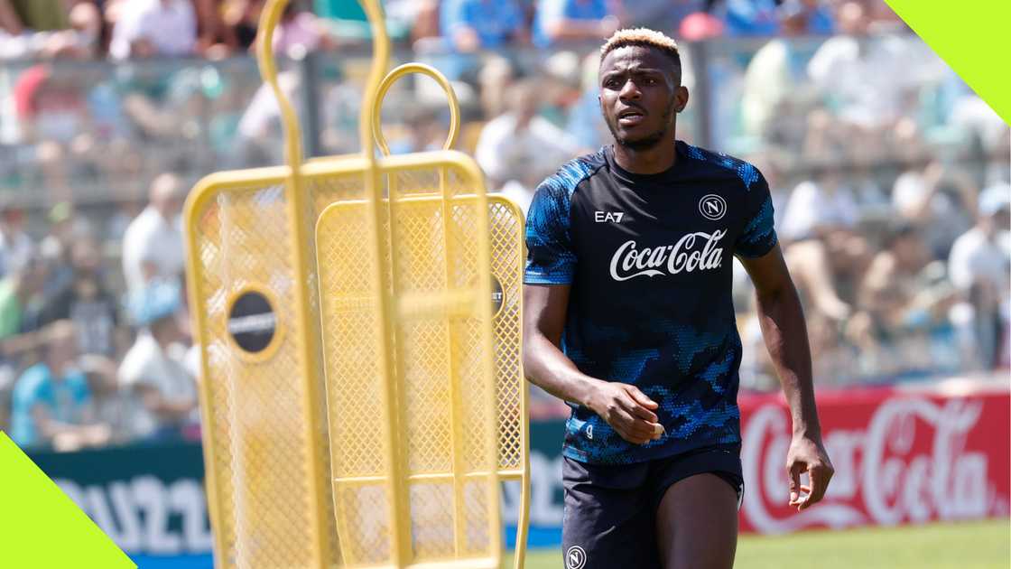 Victor Osimhen training with Napoli during his final days at the club.