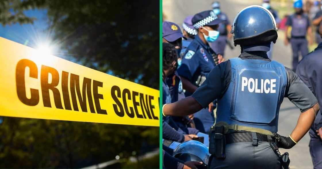 collage image of police tape and police officers collage image of police tape and police officers