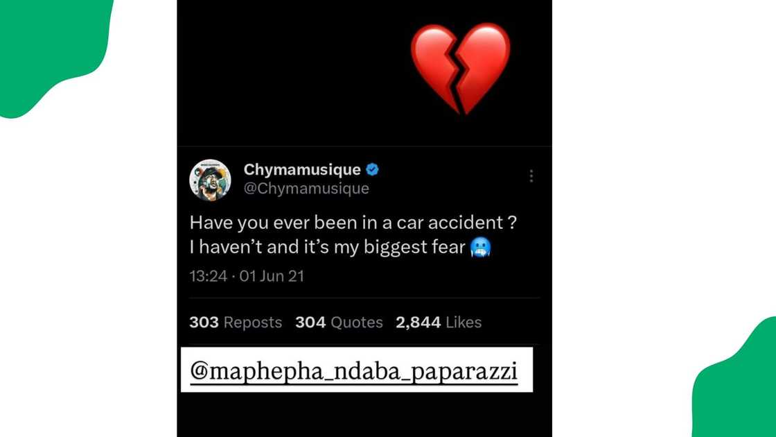 Chymamusique and DJ Poizen were involved in a car crash Chymamusique and DJ Poizen were involved in a car crash