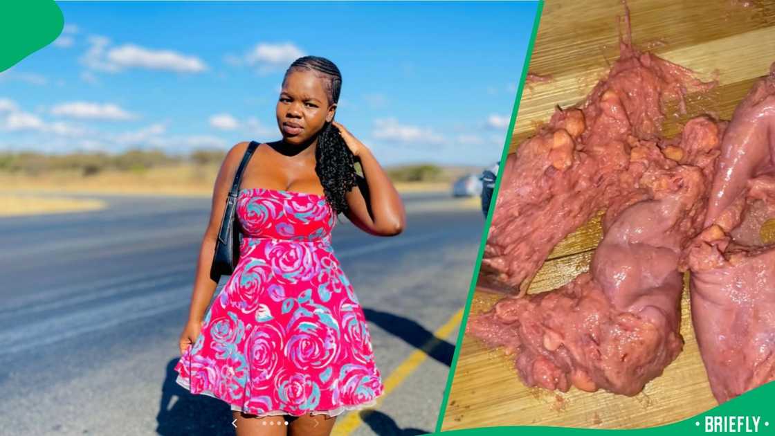 She showed how it looked on the inside, claiming it had a bad smell She showed how it looked on the inside, claiming it had a bad smell