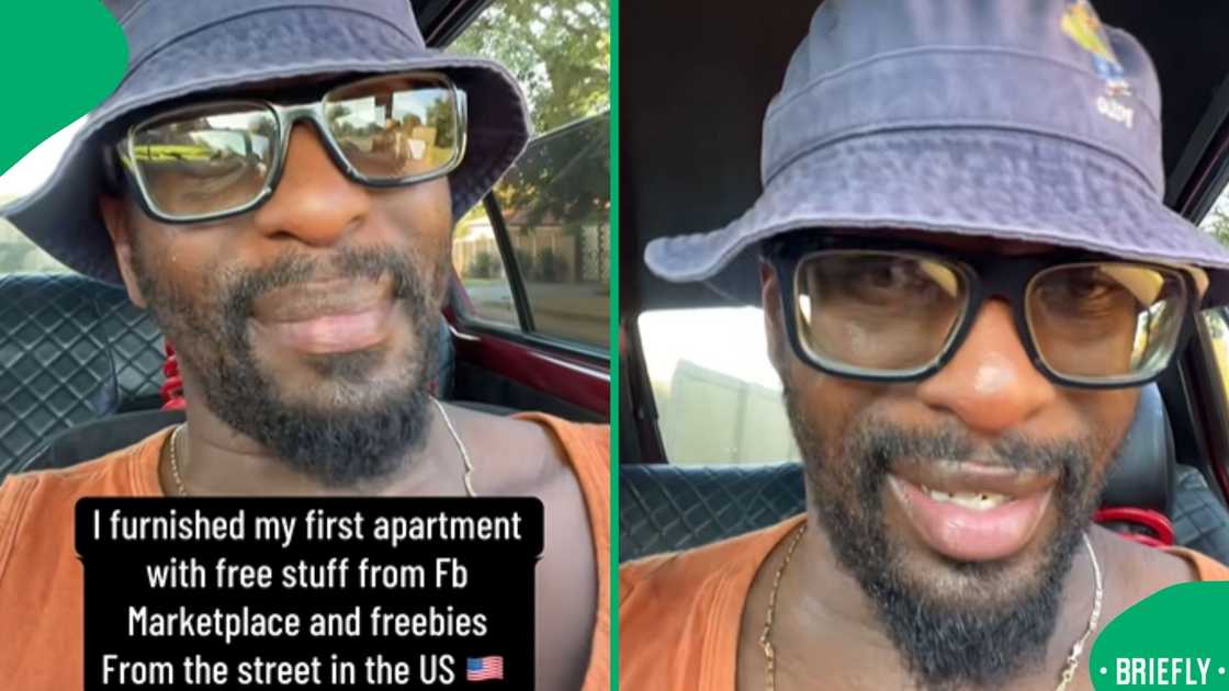 The visual on the right a South African man vlogging in his car about his apartment in the US