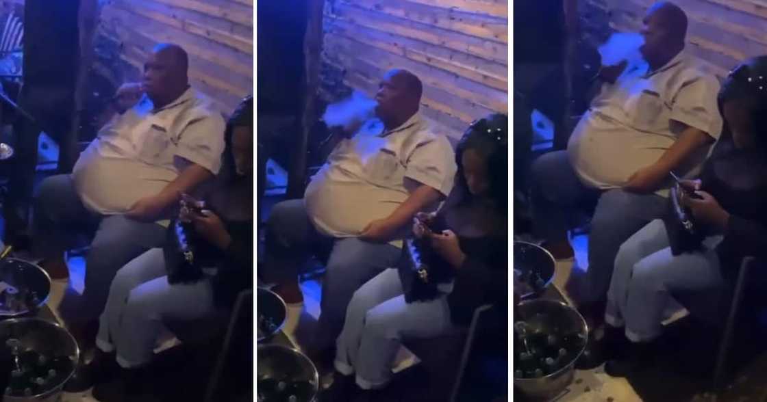 A senior citizen smoking hubbly in a club has caused laughs in Mzansi. A senior citizen smoking hubbly in a club has caused laughs in Mzansi.