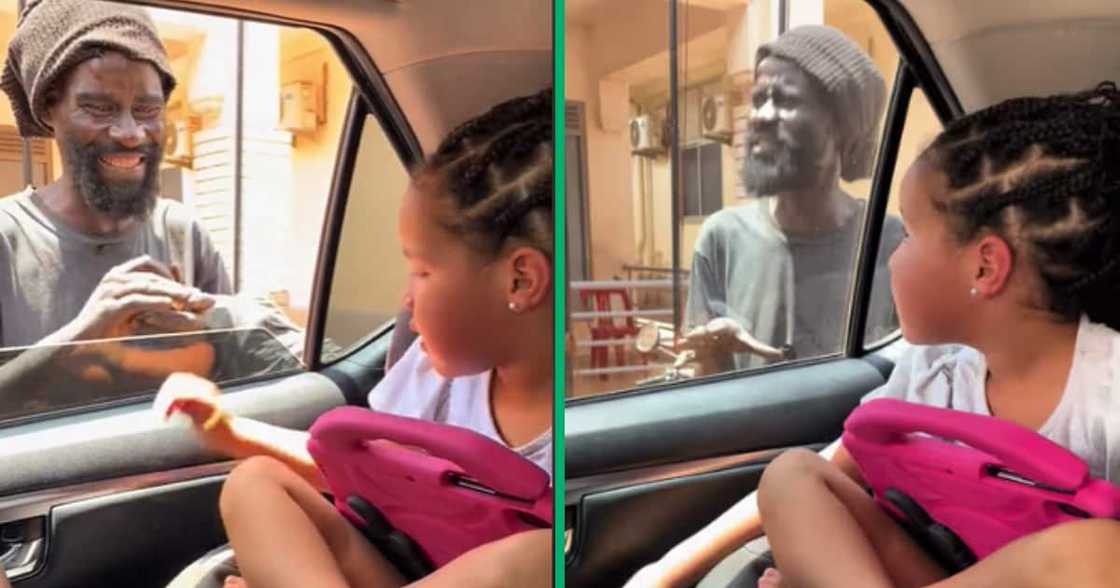 Child in Uganda gives beggar money from car window Child in Uganda gives beggar money from car window