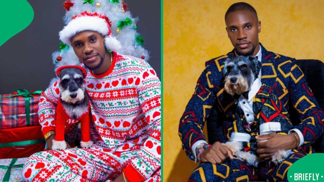 On the right showed the man and his fur baby in matching outfits