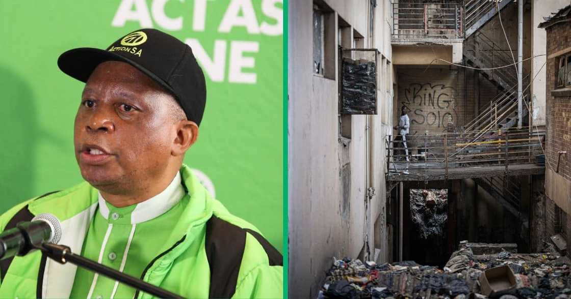 Collage image ActionSA leader Herman Mashaba and an abandoned building in Johannesburg Collage image ActionSA leader Herman Mashaba and an abandoned building in Johannesburg