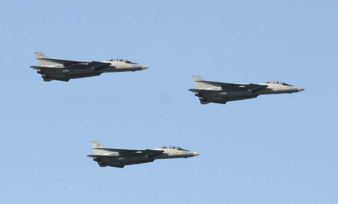 Iranian air force US-made F-14 fighter jets perform during a parade on the country's Army Day, on April 18, 2017, in Tehran Iranian air force US-made F-14 fighter jets perform during a parade on the country's Army Day, on April 18, 2017, in Tehran