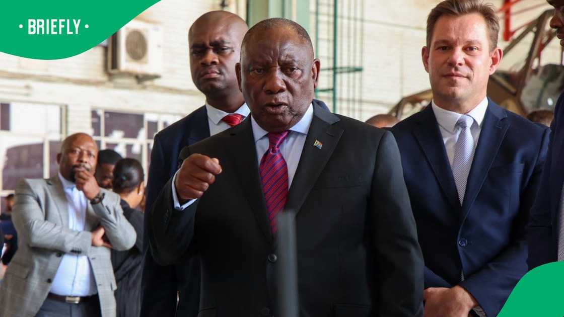 President Cyril Ramaphosa was part of a delegation during an oversight visit at Denel Aerospace in Kempton Park, Gauteng President Cyril Ramaphosa was part of a delegation during an oversight visit at Denel Aerospace in Kempton Park, Gauteng
