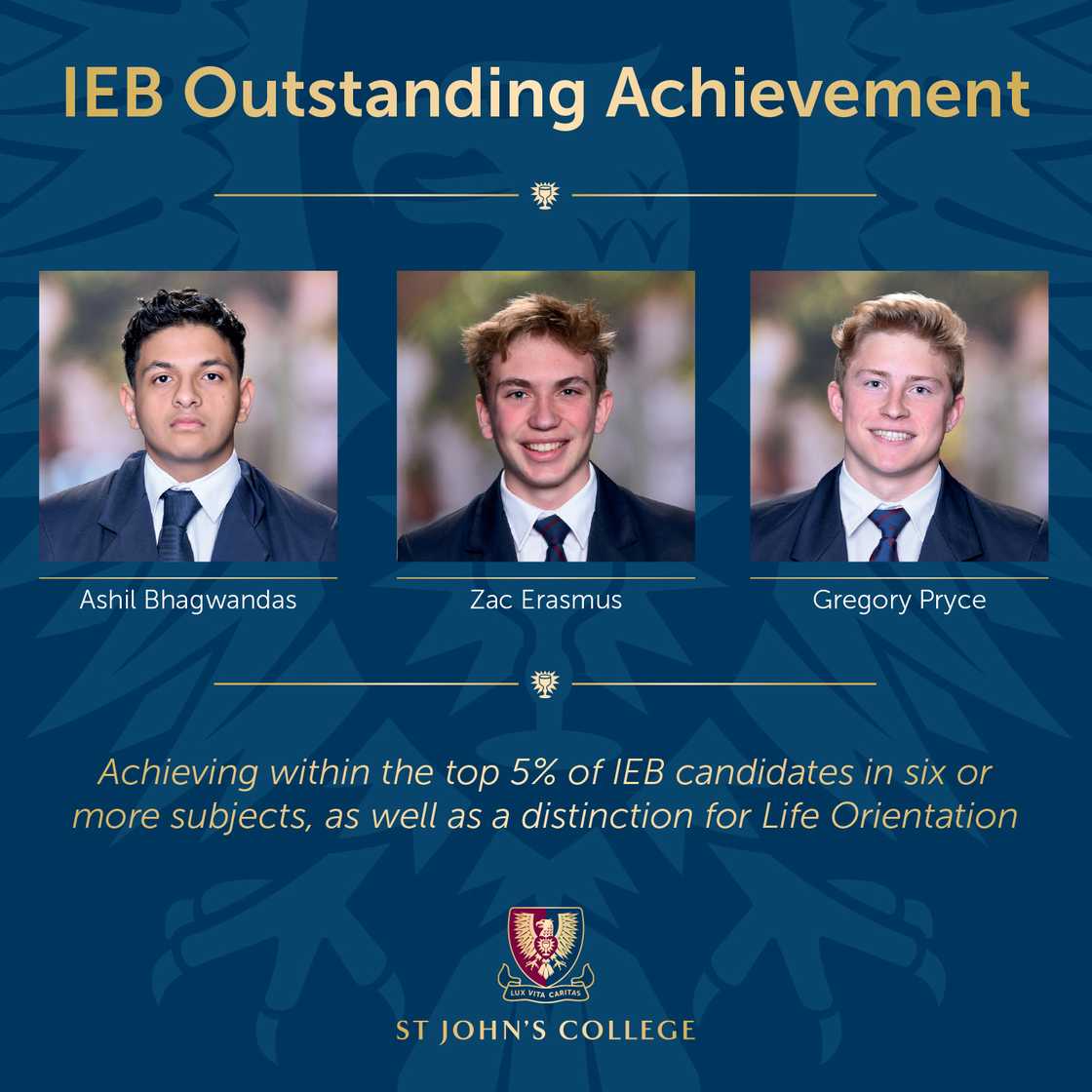 Zac Erasmus earned a place on the IEB's Outstanding Achievement list.