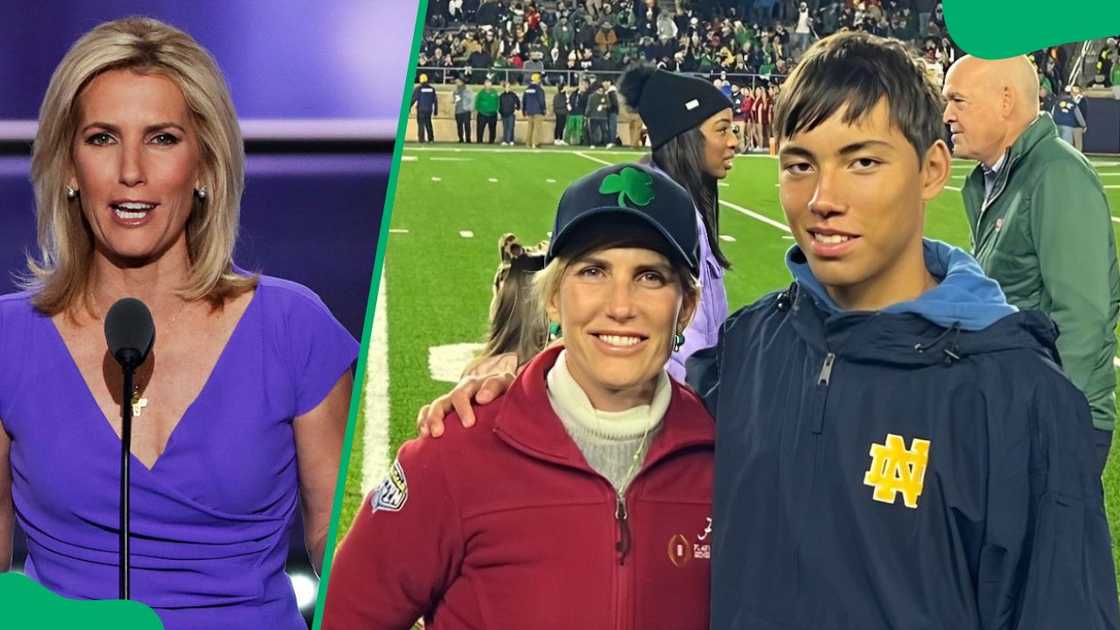 Laura Ingraham at the 2016 Republican National Convention (L). The TV presenter and her son, Michael, at an American football game (R)