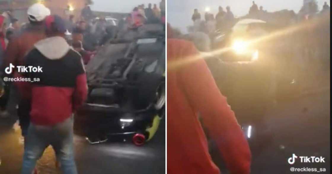 Cape Townians lift flipped over car. Cape Townians lift flipped over car.