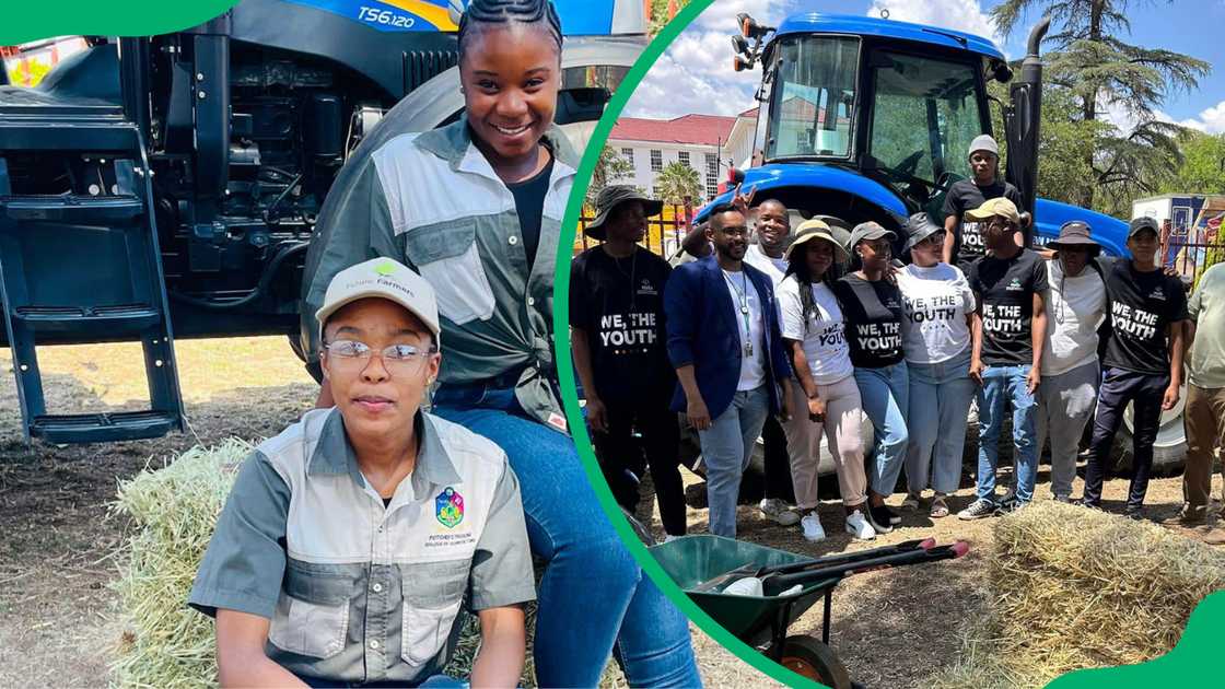 Potchefstroom College of Agriculture students pose beside a tractor Potchefstroom College of Agriculture students pose beside a tractor