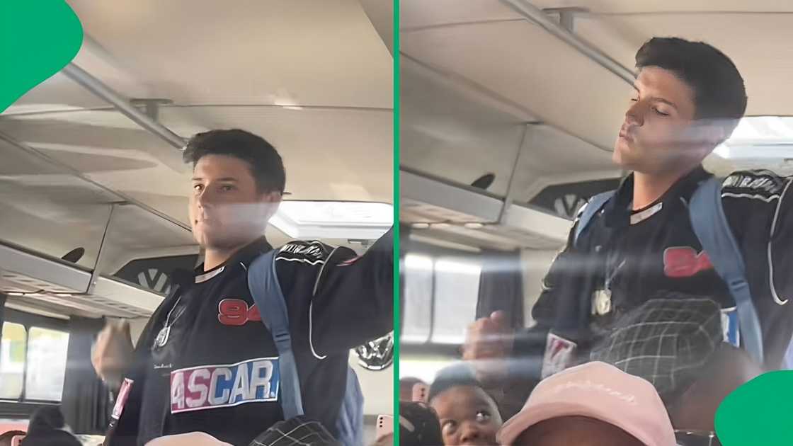 A TikTok video shows a young white boy dancing on a UJ bus. A TikTok video shows a young white boy dancing on a UJ bus.