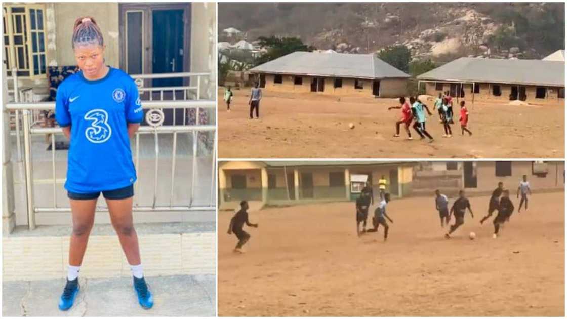 Sign her already: Reactions as Nigerian lady dribbles men on football pitch in viral video Sign her already: Reactions as Nigerian lady dribbles men on football pitch in viral video
