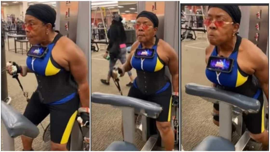 Grandma spotted doing exercises in video, many react to her huge muscles