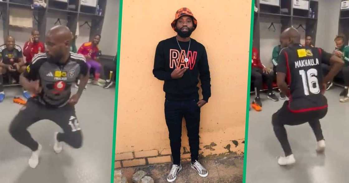 Orlando Pirates' midfielder Makhehleni Makhaula dancing after MTN8 victory at Moses Mabhida Stadium. Orlando Pirates' midfielder Makhehleni Makhaula dancing after MTN8 victory at Moses Mabhida Stadium.
