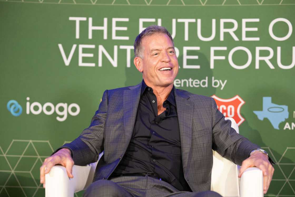 Troy Aikman speaks during Dallas Startup Week in Frisco, Texas