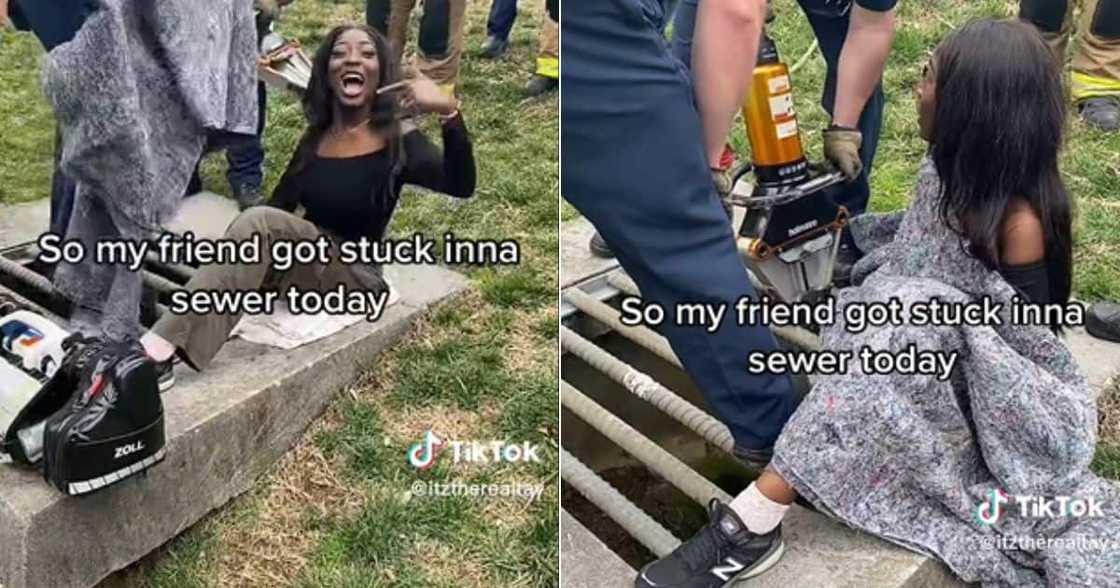 American woman leg stuck in sewer American woman leg stuck in sewer