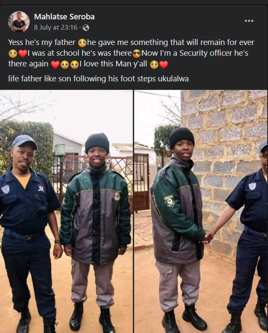 Mahlatse Seroba expressed his gratitude towards his father on social media Mahlatse Seroba expressed his gratitude towards his father on social media