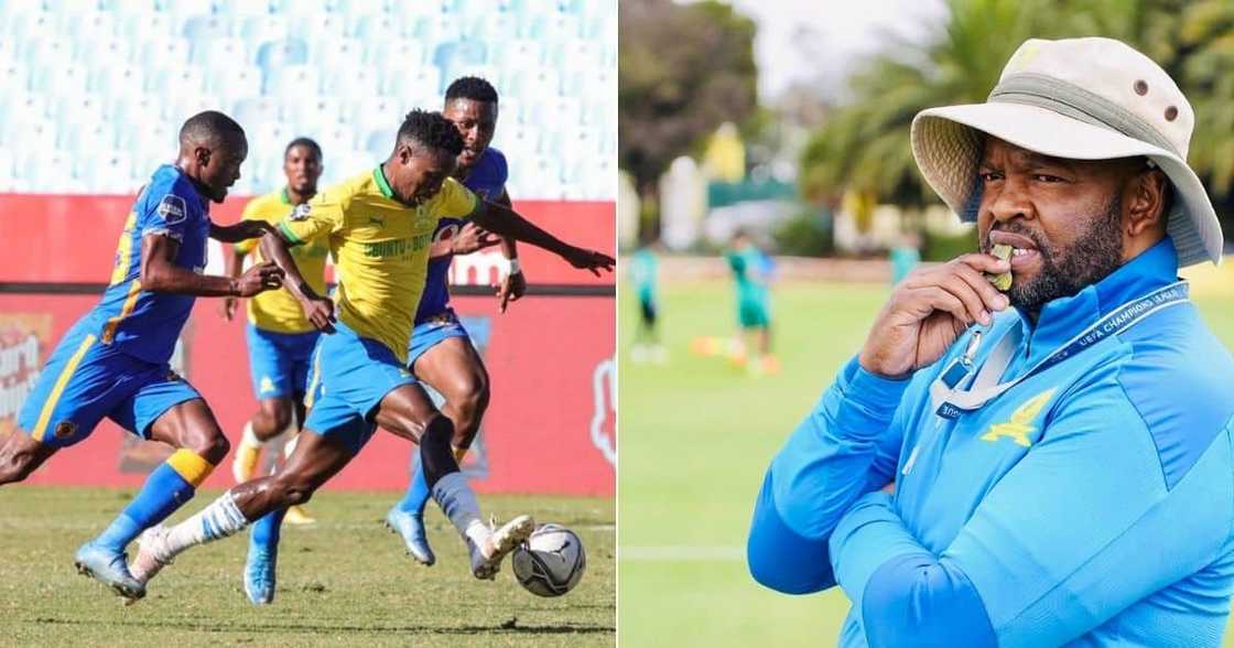 Mamelodi Sundowns coach Manqoba Mngqithi has fired a salvo at Kaizer Chiefs after their first loss in the league. Image: Twitter Mamelodi Sundowns coach Manqoba Mngqithi has fired a salvo at Kaizer Chiefs after their first loss in the league. Image: Twitter