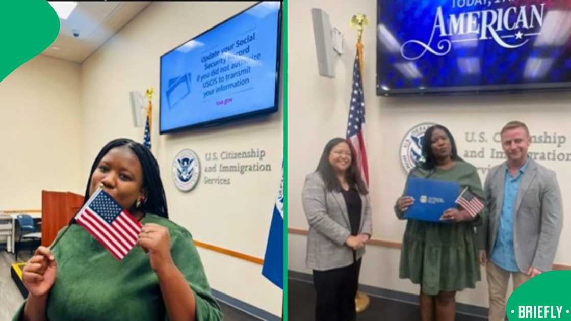 Hlengi, together with two American women, after her naturalisation process Hlengi, together with two American women, after her naturalisation process