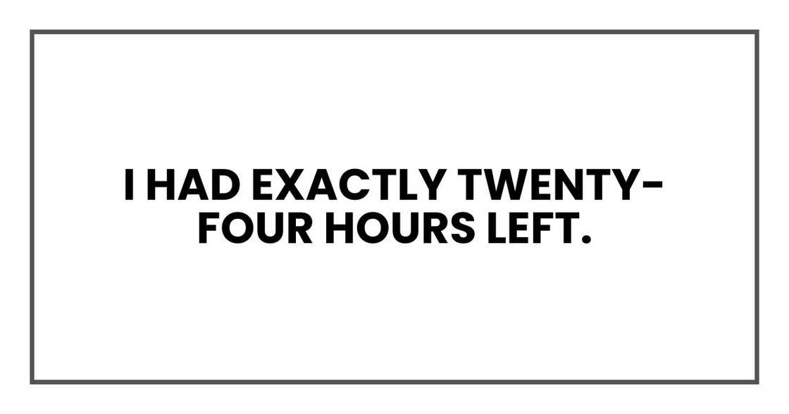 I had exactly twenty-four hours left. I had exactly twenty-four hours left.