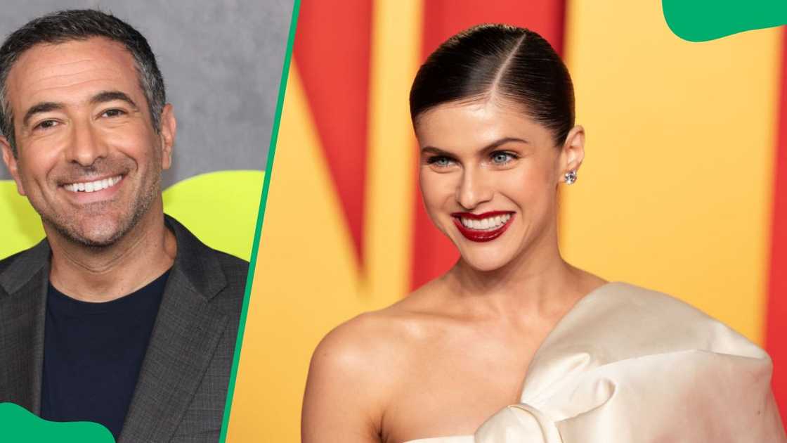 Ari Melber during The Instigators New York premiere in 2024 (L). Alexandra Daddario at the 2024 Vanity Fair Oscar After Party (R)