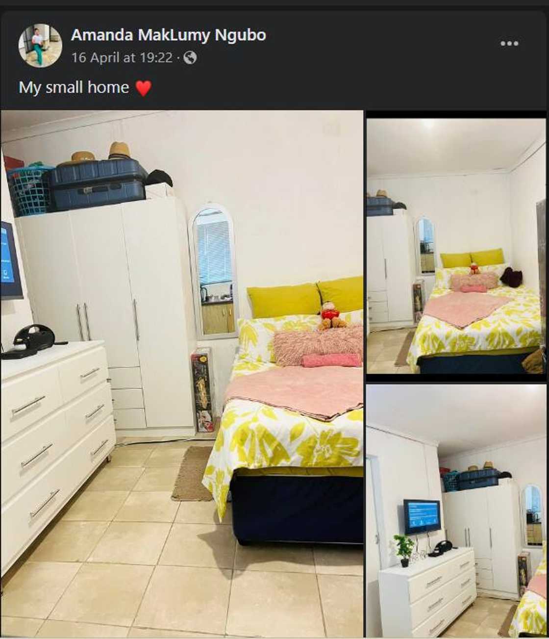 A South African woman named Amanda MakLumy Ngubo shared photos of her beautifully decorated bedroom on Facebook A South African woman named Amanda MakLumy Ngubo shared photos of her beautifully decorated bedroom on Facebook