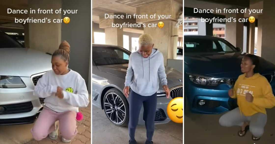 Three women doing the dance in front of your boyfriend’s car challenge Three women doing the dance in front of your boyfriend’s car challenge