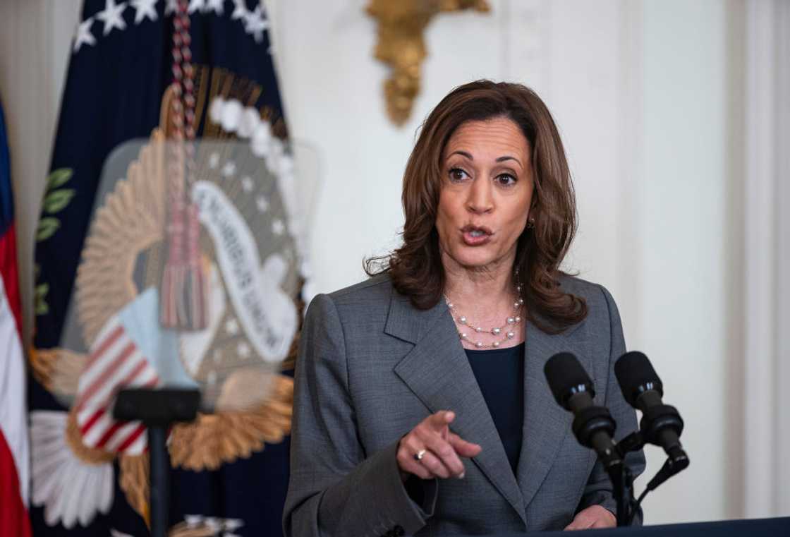 Kamala during an address on gun violence Kamala during an address on gun violence