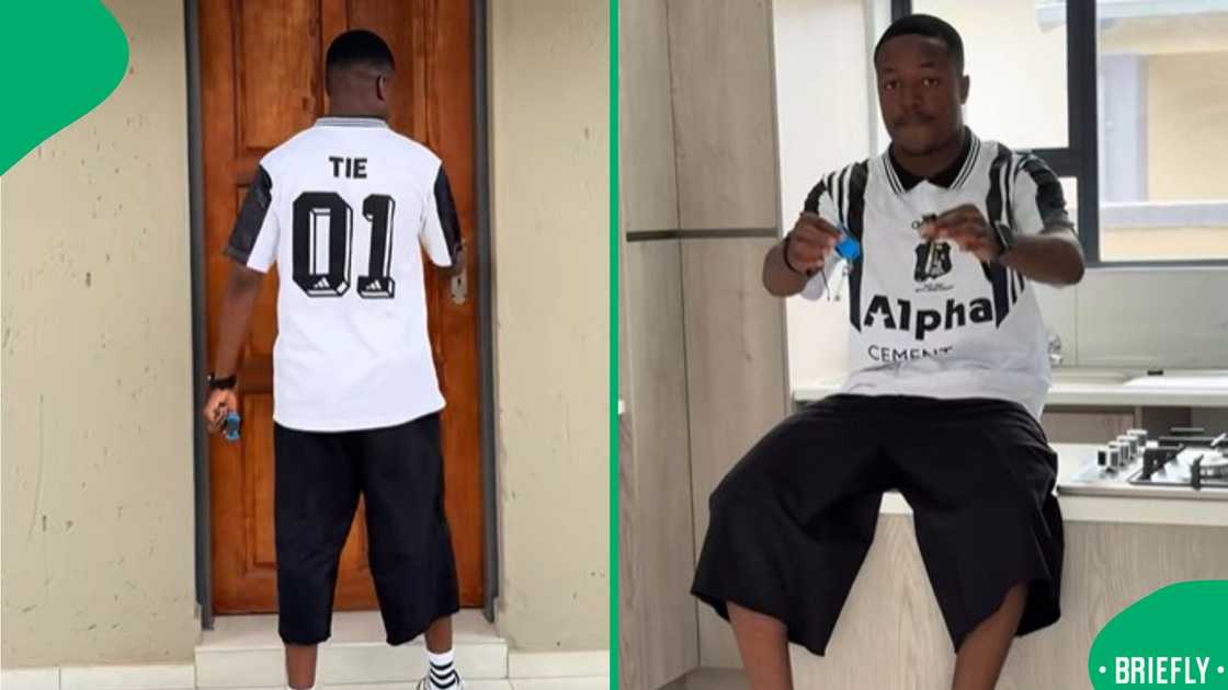 The screenshot on the left captured Tie sitting on top of a kitchen counter The screenshot on the left captured Tie sitting on top of a kitchen counter