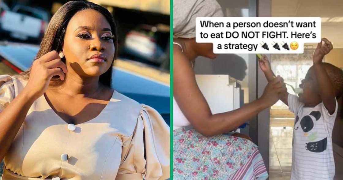A woman tricked her son into eating with a song A woman tricked her son into eating with a song
