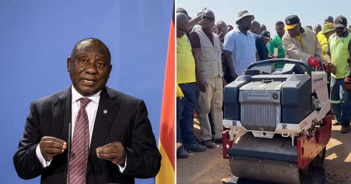 Cyril Ramaphosa unimpressed South Africans with a video of him fixing a pothole Cyril Ramaphosa unimpressed South Africans with a video of him fixing a pothole