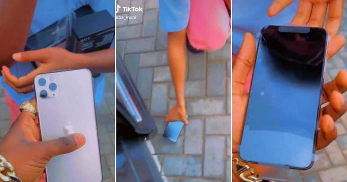 A girl thought she was getting pranked and broke her new Iphone. A girl thought she was getting pranked and broke her new Iphone.