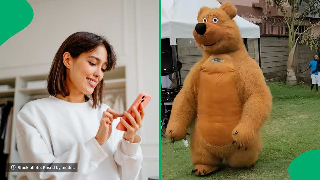 South Africans were amused by how a man in a bear costume began entertaining kids. South Africans were amused by how a man in a bear costume began entertaining kids.