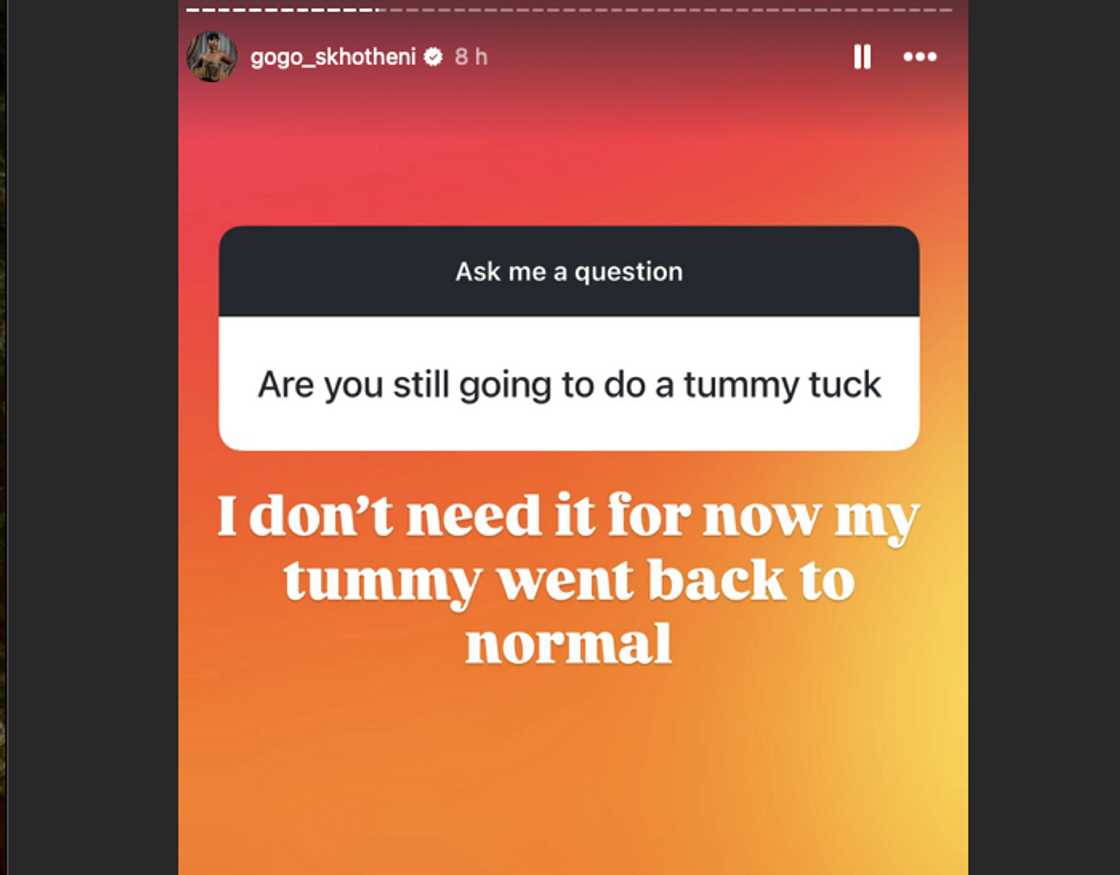Gogo Skhotheni says she won't need a tummy tuck Gogo Skhotheni says she won't need a tummy tuck