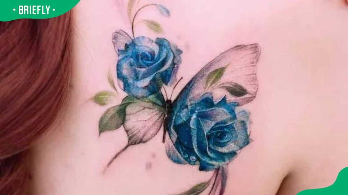 Blue rose and butterfly tattoo Blue rose and butterfly tattoo