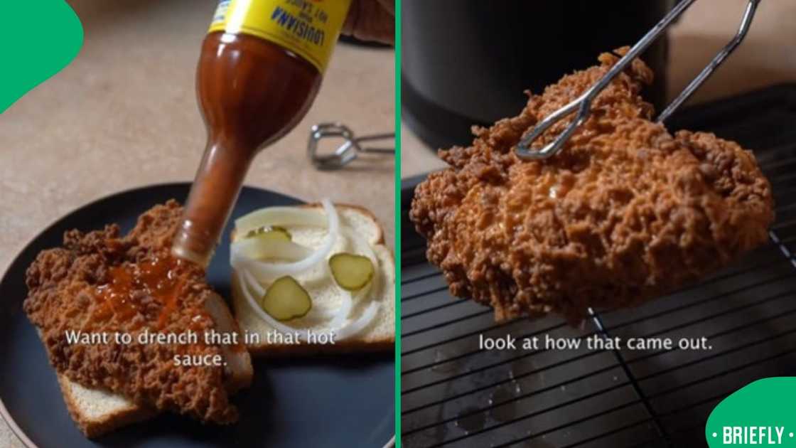 A close-up revealed the crispy fried tripe being stacked into a sandwich, leaving viewers amused and confused A close-up revealed the crispy fried tripe being stacked into a sandwich, leaving viewers amused and confused