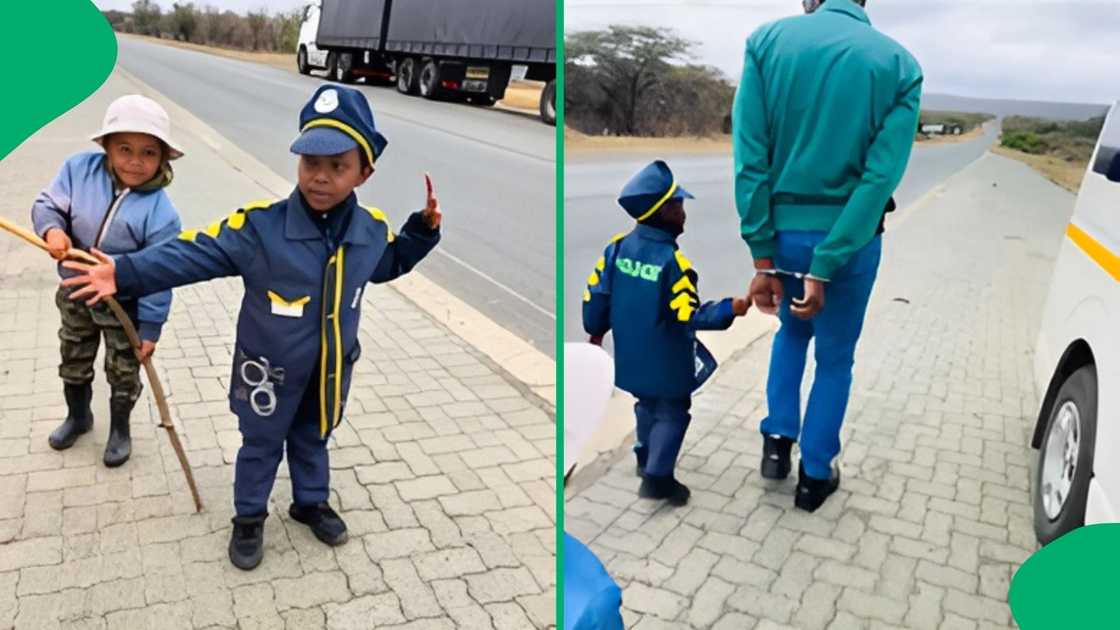 The adorable moment saw the driver hand over his license and get 'arrested' by the kids