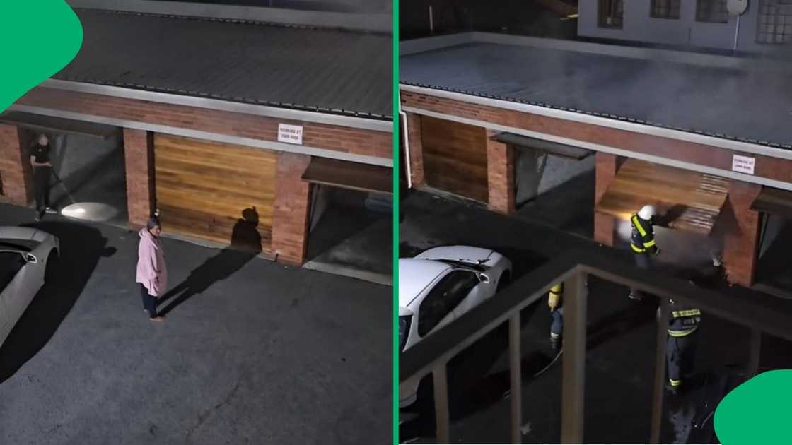 A woman shared a video of her neighbour's garage on fire. A woman shared a video of her neighbour's garage on fire.