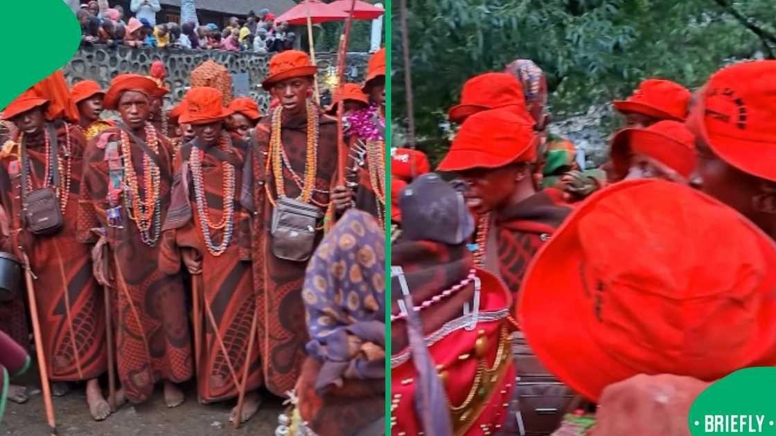 The visual on the left showed initiates wearing traditional blankets