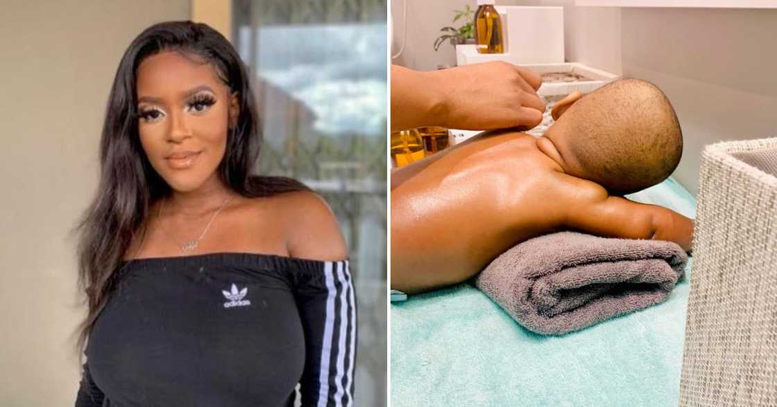 Gorgeous mother and her baby boy at the spa Gorgeous mother and her baby boy at the spa