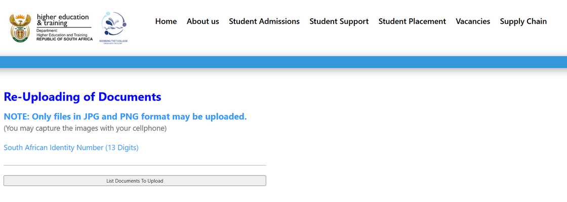 Sedibeng College document reupload page Sedibeng College document reupload page