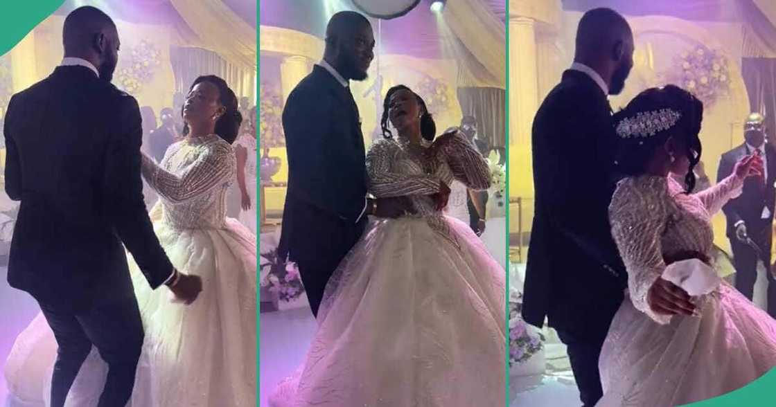 Man and wife dance to Indian song on their wedding day.