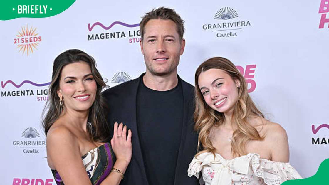 Sofia Pernas (L), US actor Justin Hartley, and his daughter Isabella Justice Hartley Sofia Pernas (L), US actor Justin Hartley, and his daughter Isabella Justice Hartley