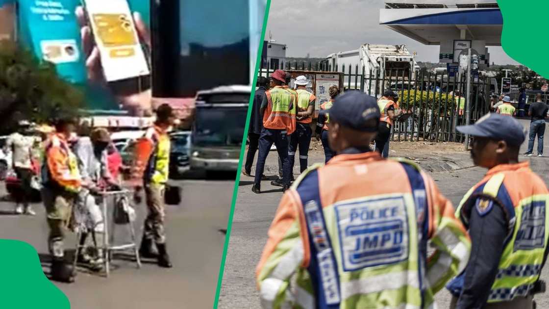 Mzansi applaud JMPD for patiently helping an elderly woman cross the street Mzansi applaud JMPD for patiently helping an elderly woman cross the street