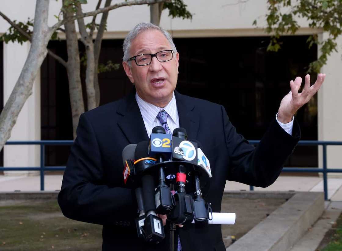 Mark Geragos speaks during a press conference for Chris Brown's court appearance